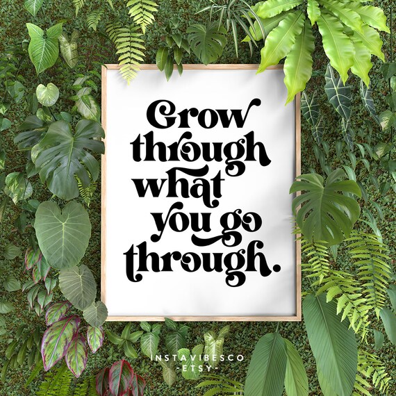 Grow Through What You Go Through Black Script Inspirational Quote Poster