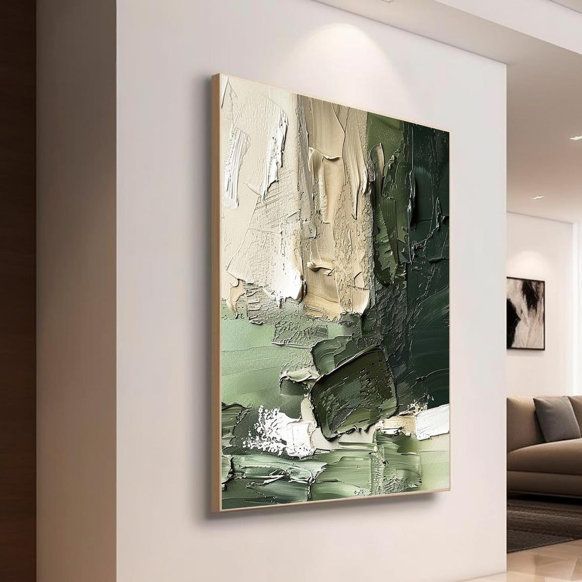 Olive Green Beige Abstract Brushstrokes Textured Modern Art Poster - Image 4