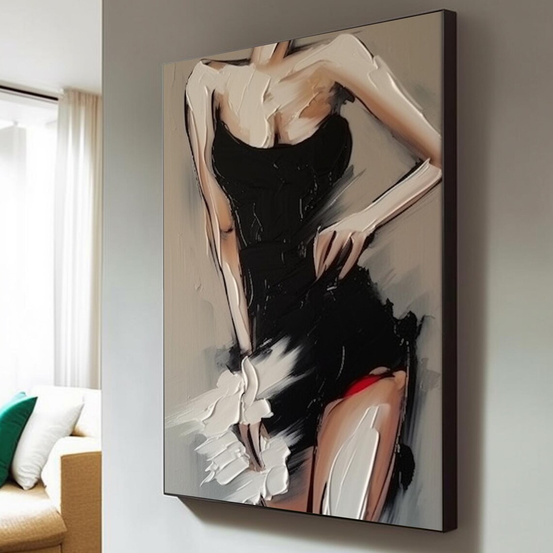 Faceless Woman in Black Dress Palette Knife Abstract Figure Art Poster