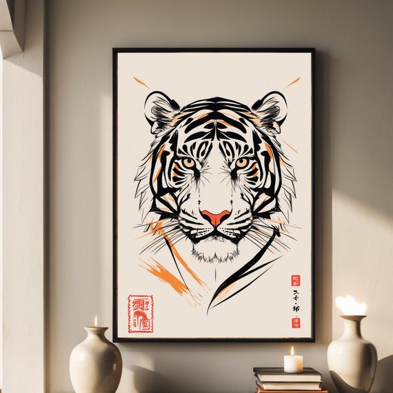 Tiger Wall Art Picasso Style Minimalist Print Exhibition Poster Pablo Minimal Decor Japan