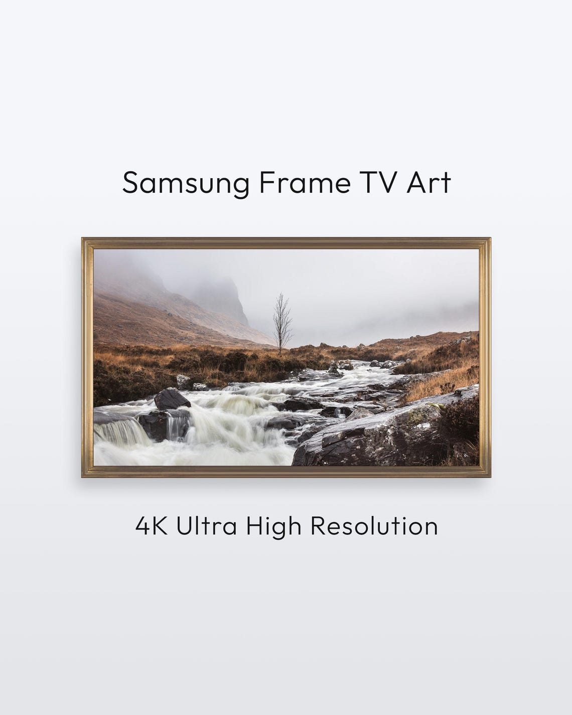 Foggy Mountain Stream Misty Scotland Landscape 4K Frame TV Poster