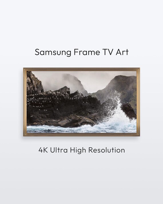 Breaking Waves Rocky Cliffs Seabirds Norway Coast 4K TV Photo Poster