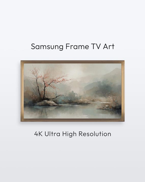 Samsung Frame Tv Art Blossom Tree Minimalist Serene Landscape 4k Print