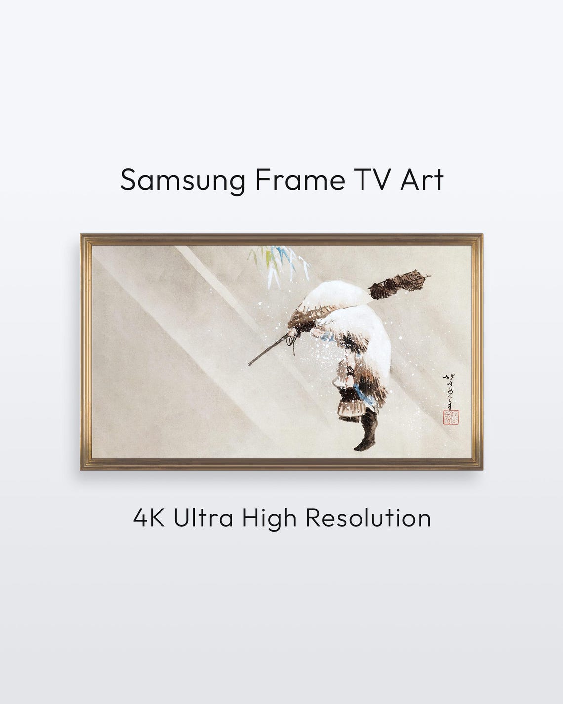 Samsung Frame Tv Art Fisherman In Snow Hokusai Painting 4k Print