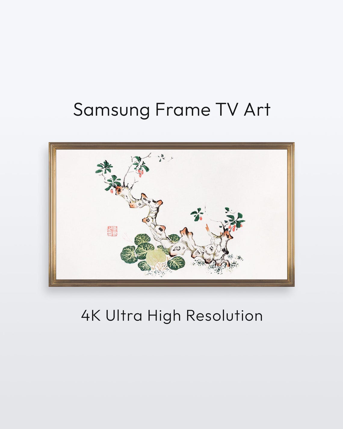 Chinese Gnarled Tree Blossom Ink Painting Red Seal Frame TV Art Print