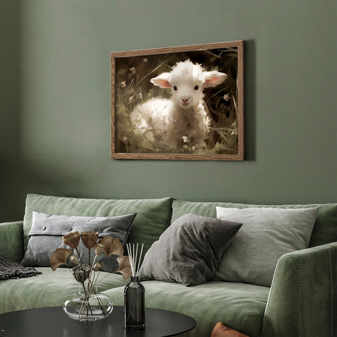 White Baby Lamb in Wildflower Meadow Vintage Sheep Nursery Art Poster - Image 5