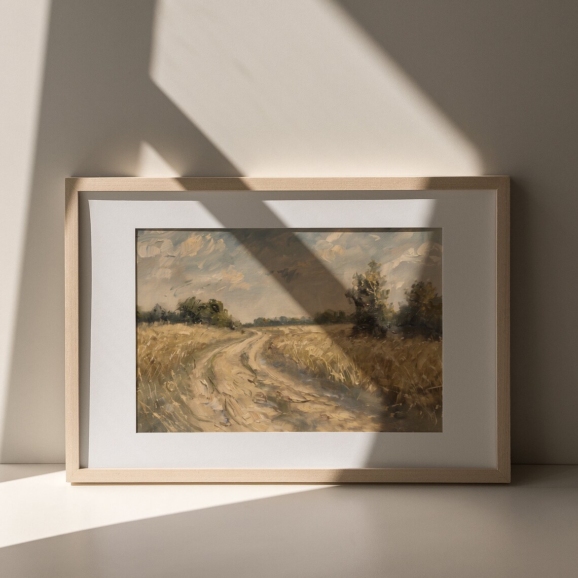 Winding Dirt Road Golden Wheat Field Dramatic Clouds Vintage Landscape Poster - Image 4