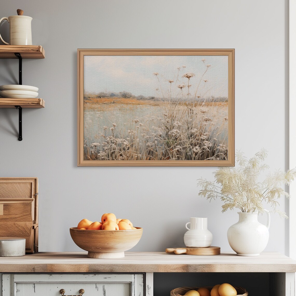 Quiet Lakeshore With Wild Grasses Soft Pastel Vintage Landscape Art Poster - Image 5