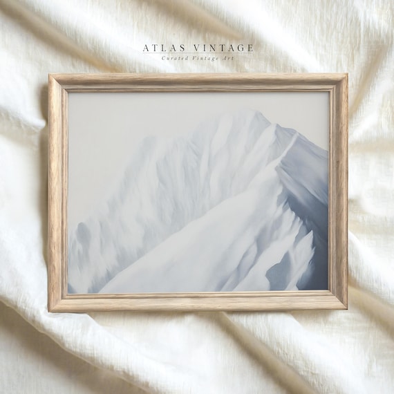Snowy Mountain Ridge Painting Minimalist Blue White Winter Poster