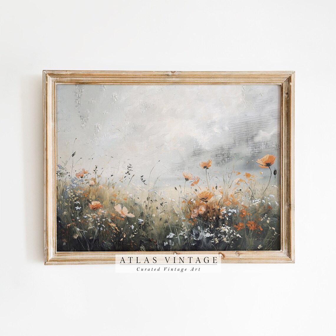 Vintage Wildflower Meadow Orange Poppy Field Muted Spring Landscape Poster