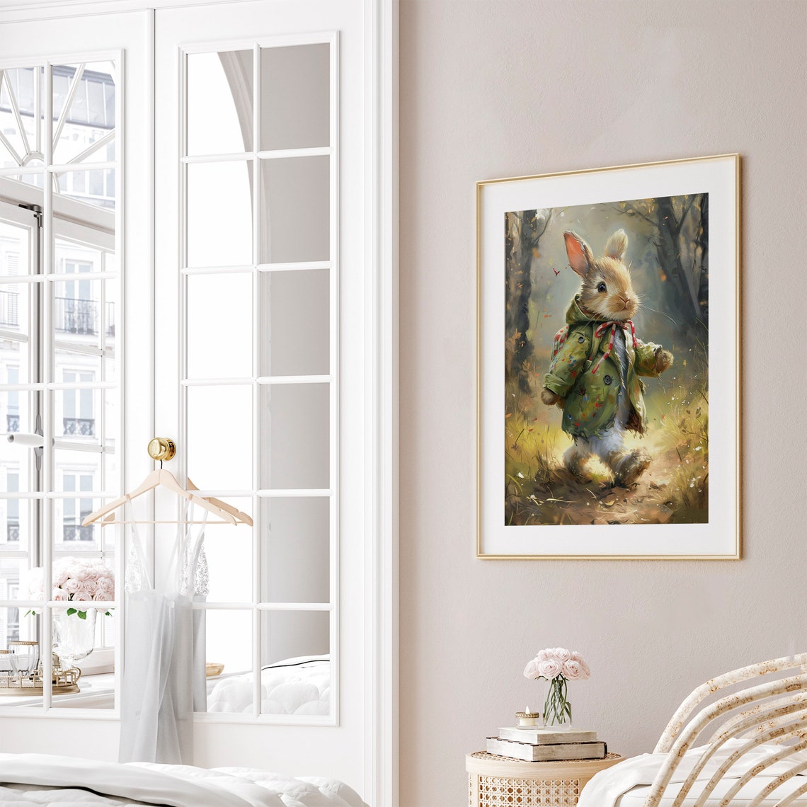 Cute Hiking Easter Bunny Print Vintage Spring Rabbit Wall Art Nursery Kids Room Dcor Antique Bunny Painting - Image 8