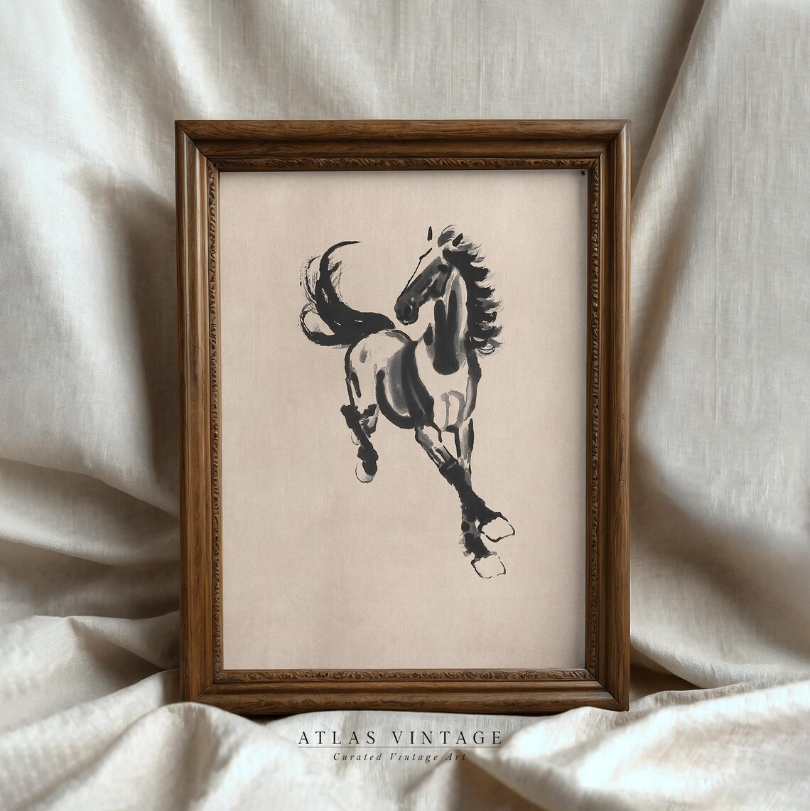 Black Ink Brush Horse Rearing Minimalist Equestrian Sketch Wall Art - Image 6