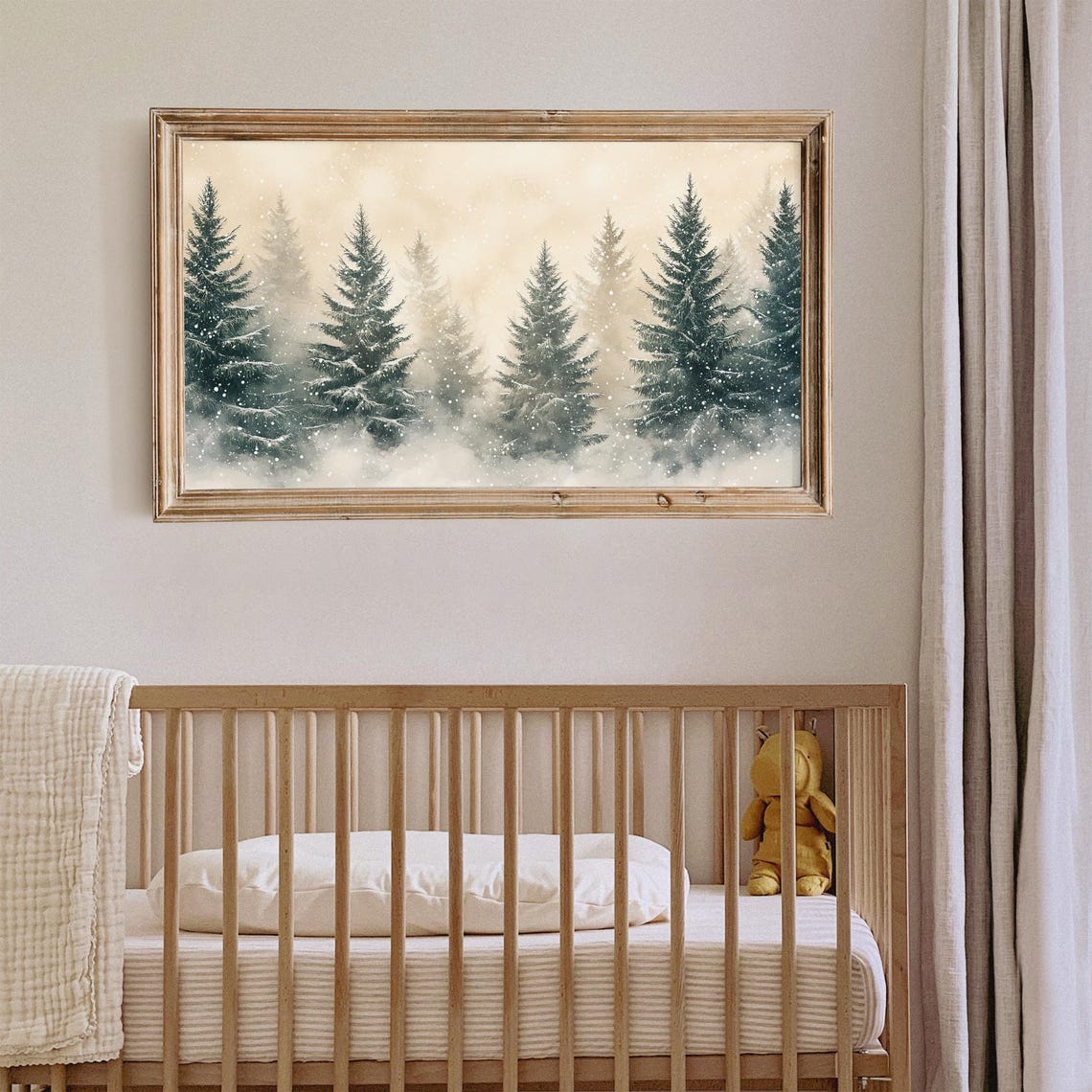 Snowy Evergreen Forest Falling Snow Neutral Winter Scene Poster - Image 5
