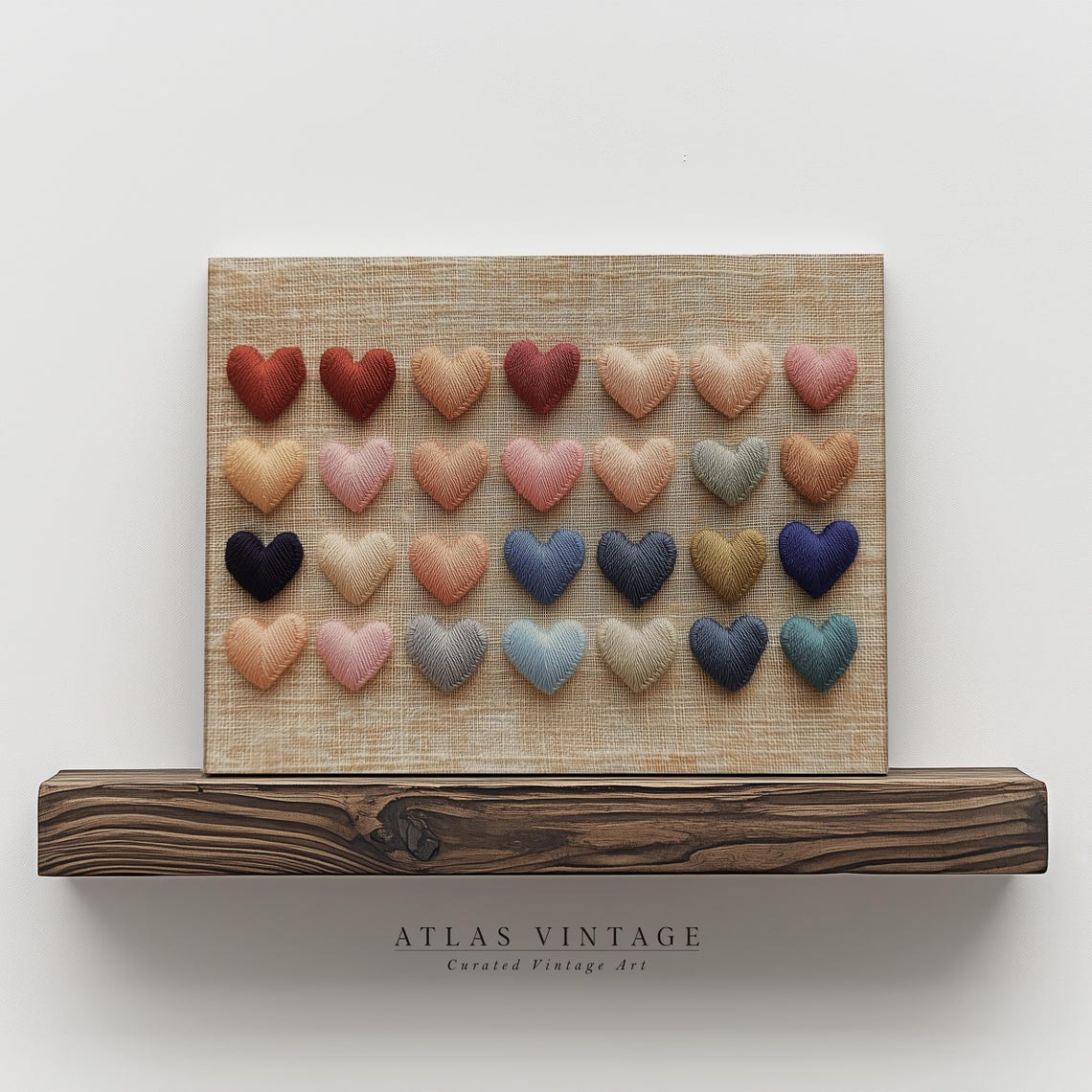 Rustic Embroidered Heart Grid Pastel Linen Textile Art Poster - Image 4