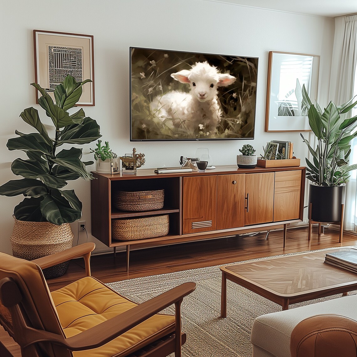 White Baby Lamb in Wildflower Meadow Vintage Sheep Nursery Art Poster - Image 3
