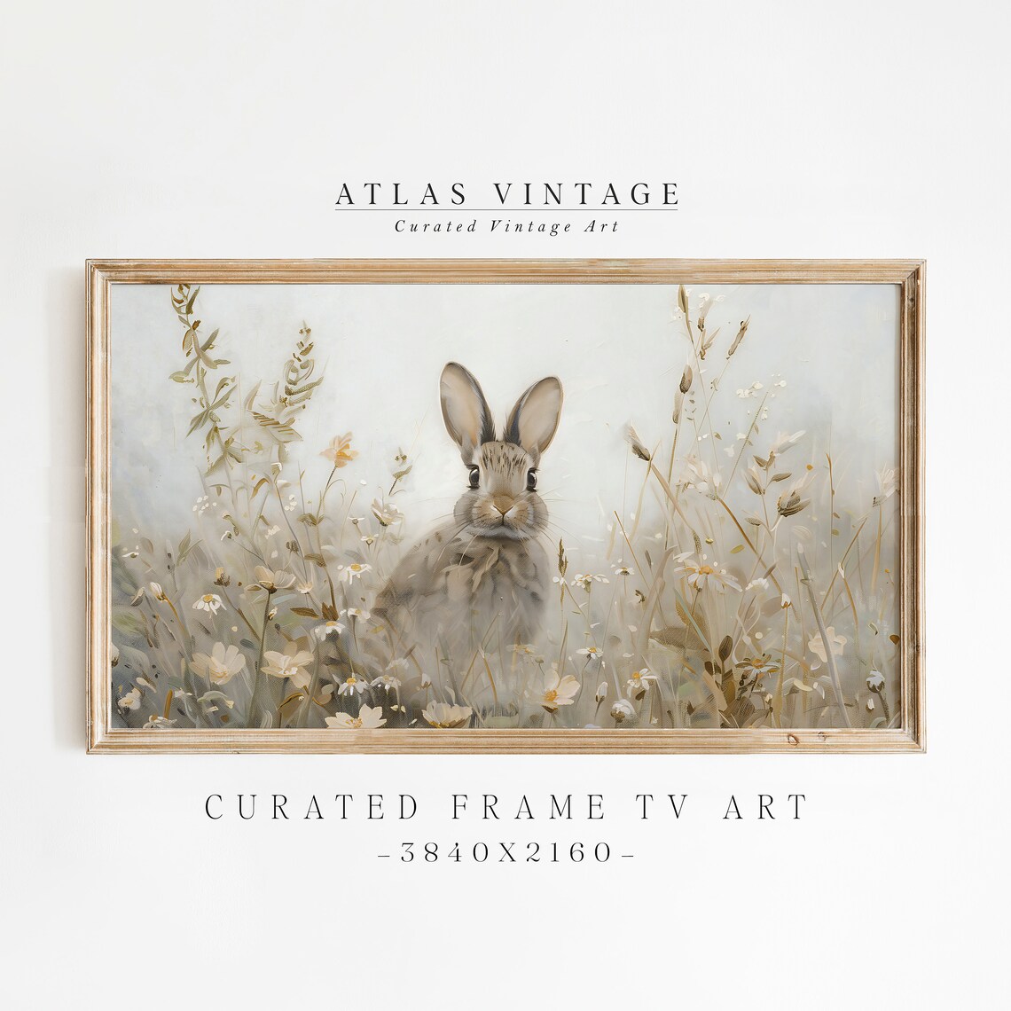Easter Bunny Meadow Wildflower Frame TV Art Vintage Spring Rabbit Poster