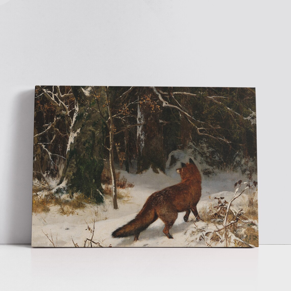 Red Fox in Snowy Winter Forest Vintage Woodland Wildlife Art Poster - Image 6