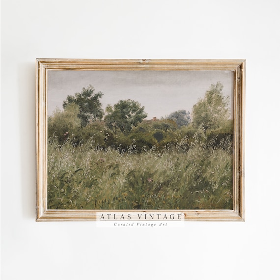 Summer Meadow Landscape Oil Painting Vintage Green Tree Field Poster