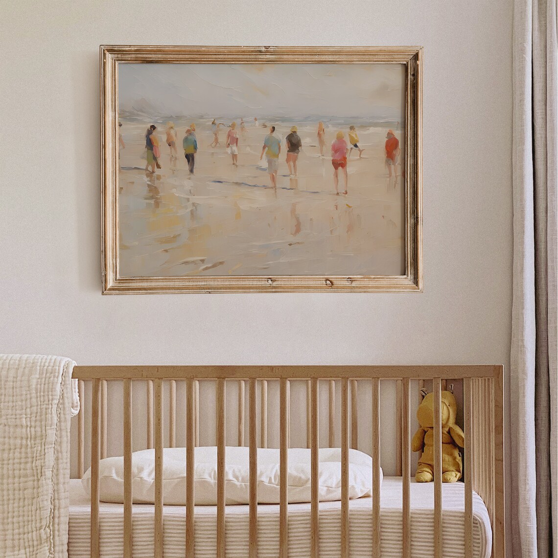 Impressionist Beach People Wading Shoreline Coastal Painting Vintage Wall Art - Image 3