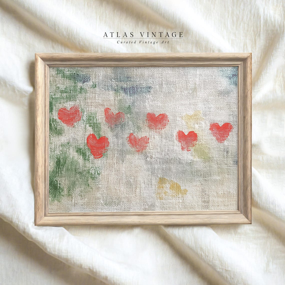 Red Hearts on Linen Rustic Canvas Style Valentine Love Wall Art - Image 4