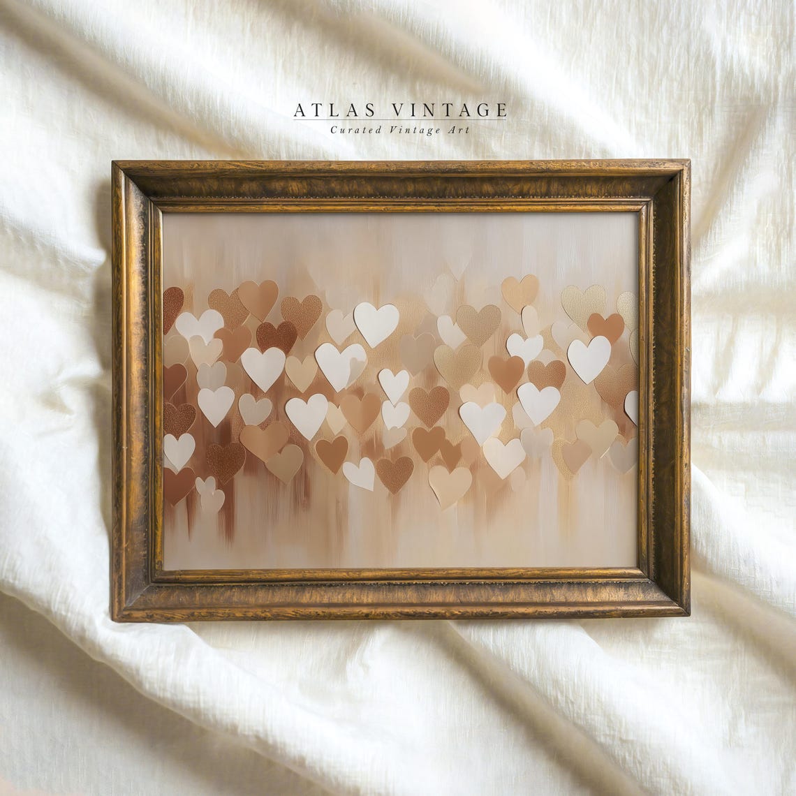 Gold and Blush Hearts Romantic Valentine Abstract Love Wall Art