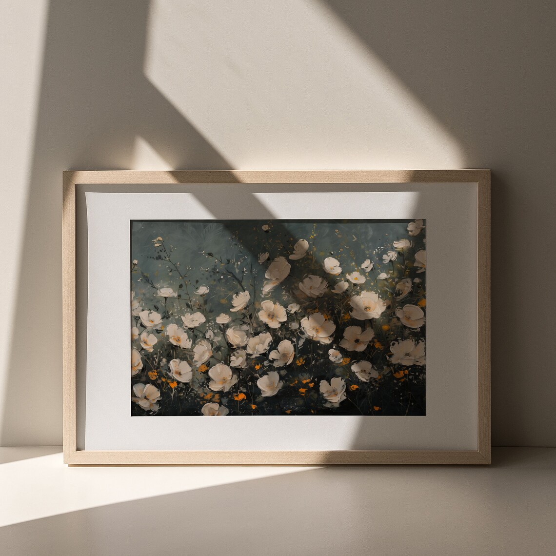 Dark Navy Botanical Wildflower White Meadow Floral Oil Painting Poster - Image 5