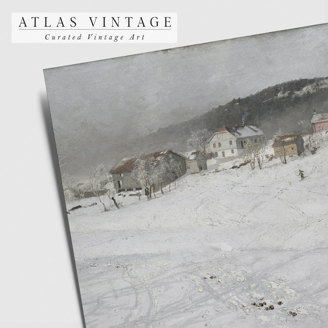 Moody Snowy Landscape Oil Painting Antique Winter Print Vintage Winter Wall Art French Country Wall Dcor - Image 6
