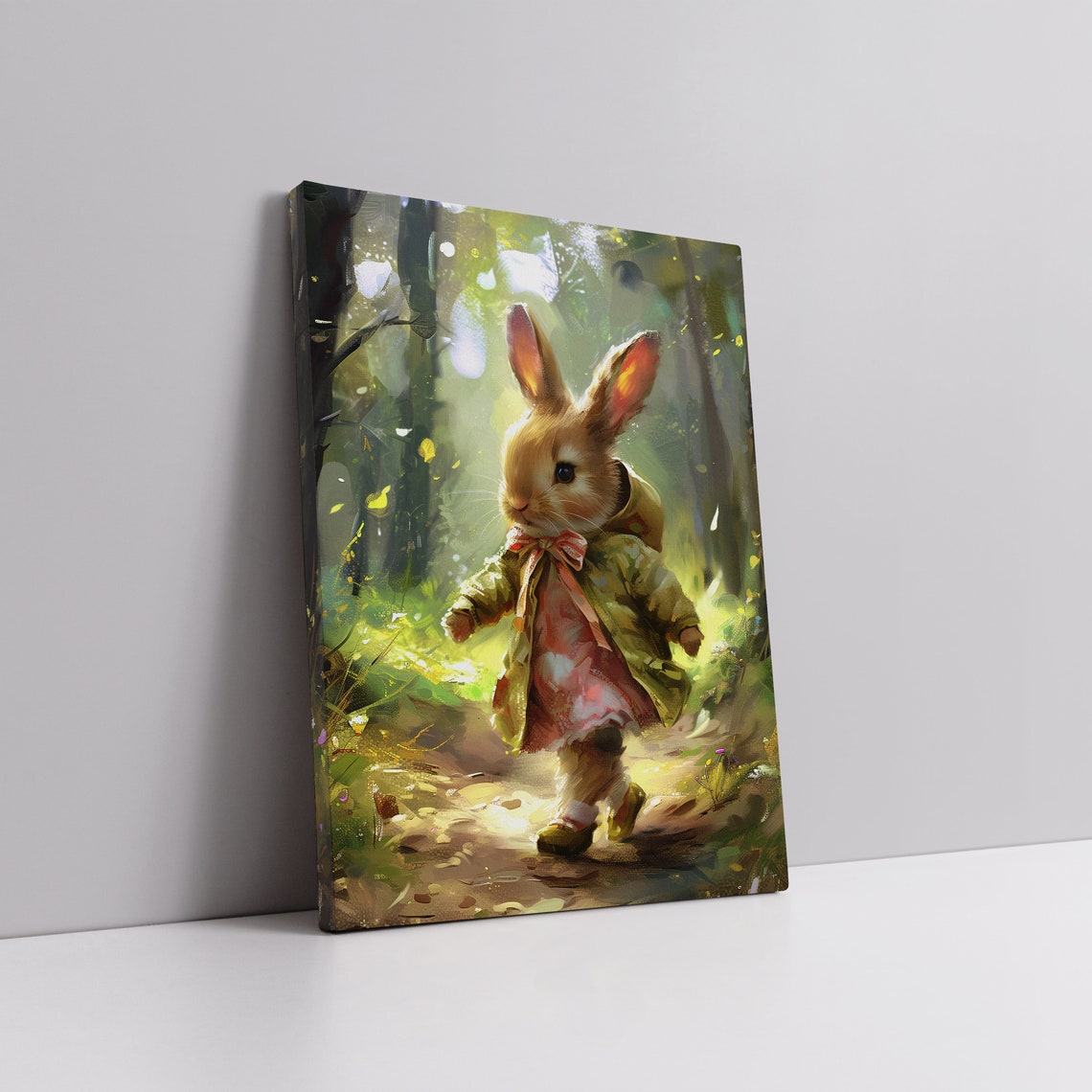 Cute Hiking Easter Bunny Print Vintage Spring Rabbit Wall Art Nursery Kids Room Dcor Antique Bunny Painting - Image 3