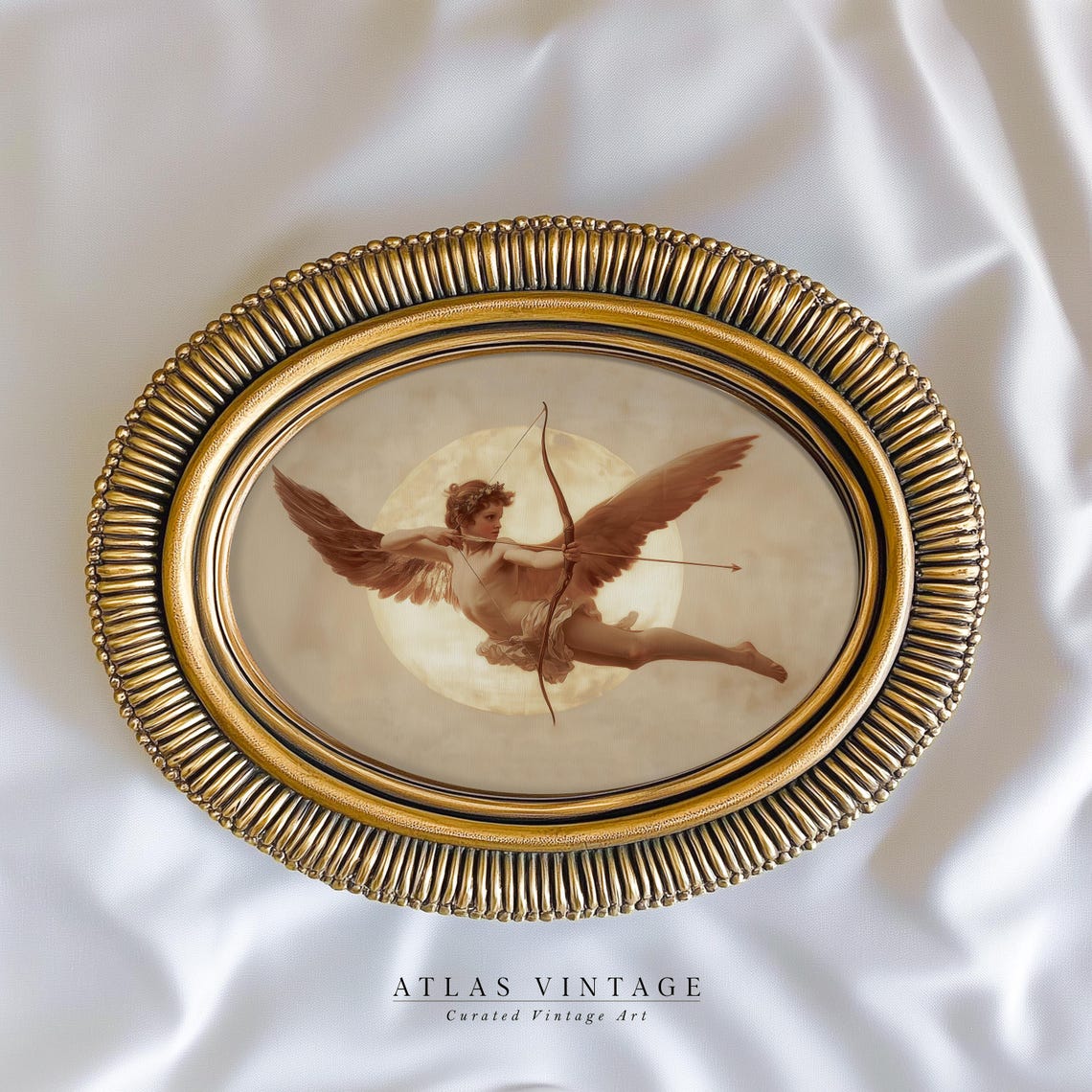 Vintage Cupid Archer Aiming Bow at Moon Romantic Angel Art Poster - Image 7