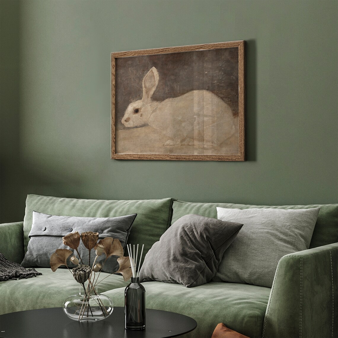 Antique White Rabbit Oil Painting Vintage Moody Bunny Portrait Poster - Image 3