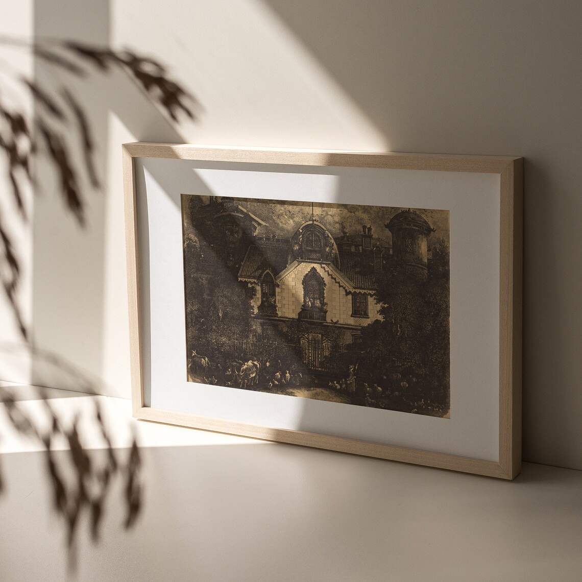 Dark Gothic Manor House Etching Haunted Mansion Vintage Halloween Wall Art - Image 5