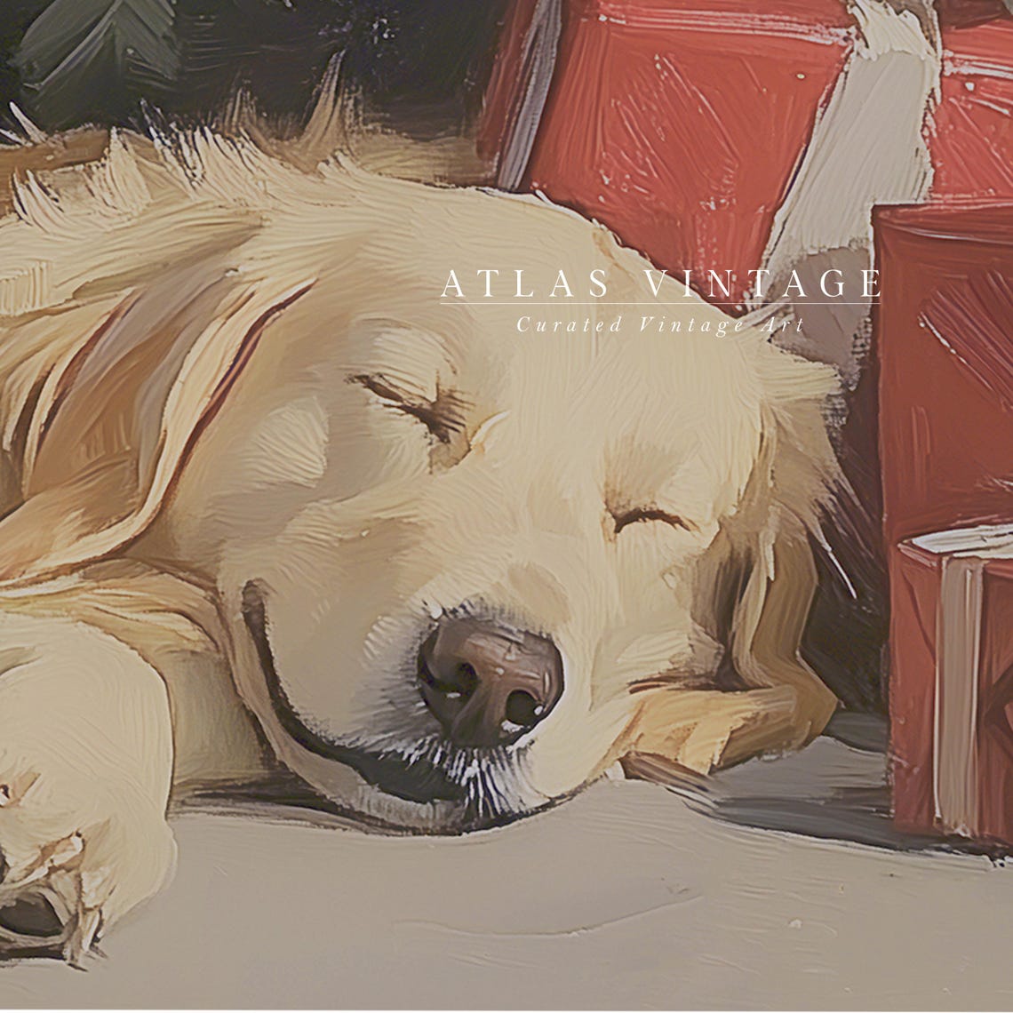 Golden Retriever Sleeping Under Christmas Tree Holiday Dog Poster - Image 8