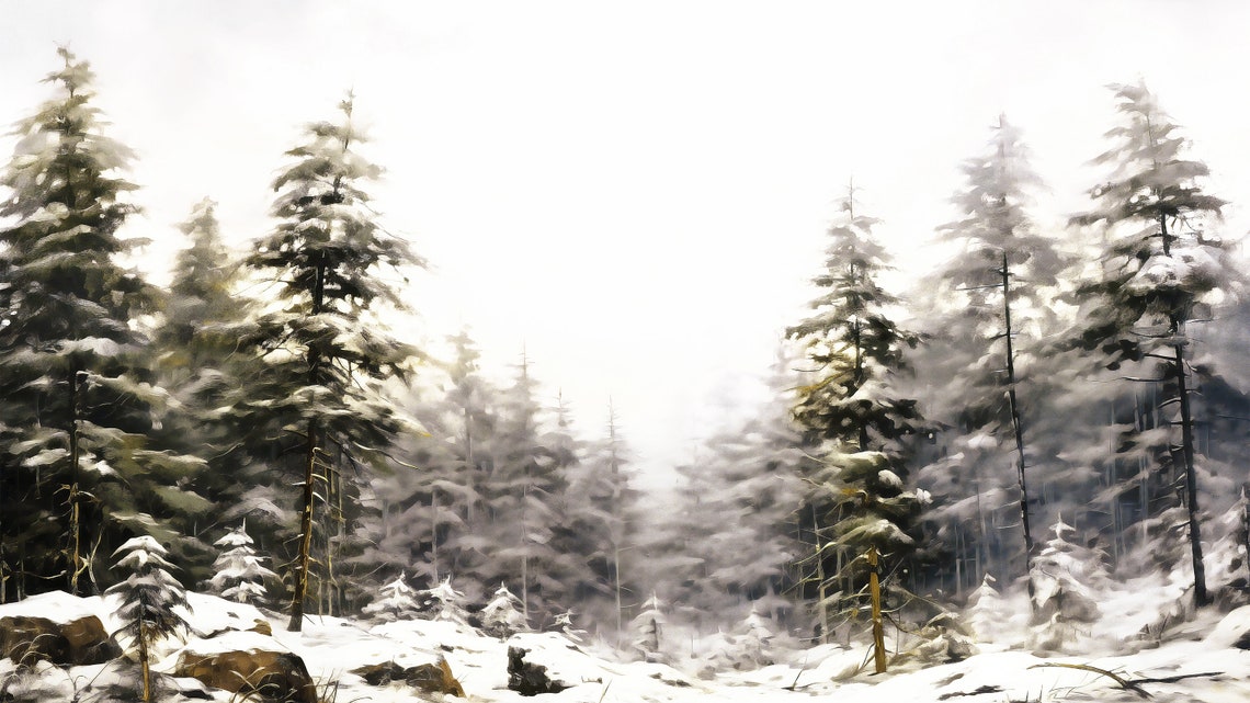 Snowy Pine Forest Misty Winter Trees Vintage Landscape Poster - Image 4