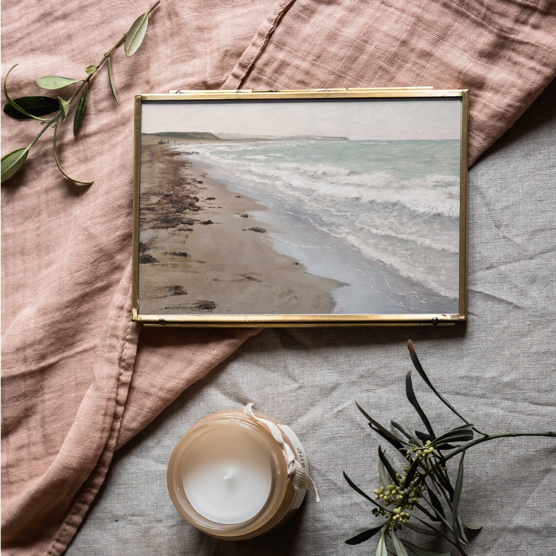 Vintage Coastal Seascape Sandy Beach With Foam Waves Art Poster - Image 2