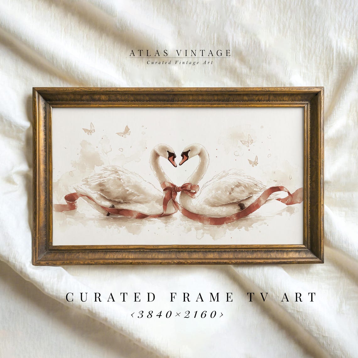 Two White Swans Forming a Heart Red Ribbon Valentines Day Print Art - Image 5