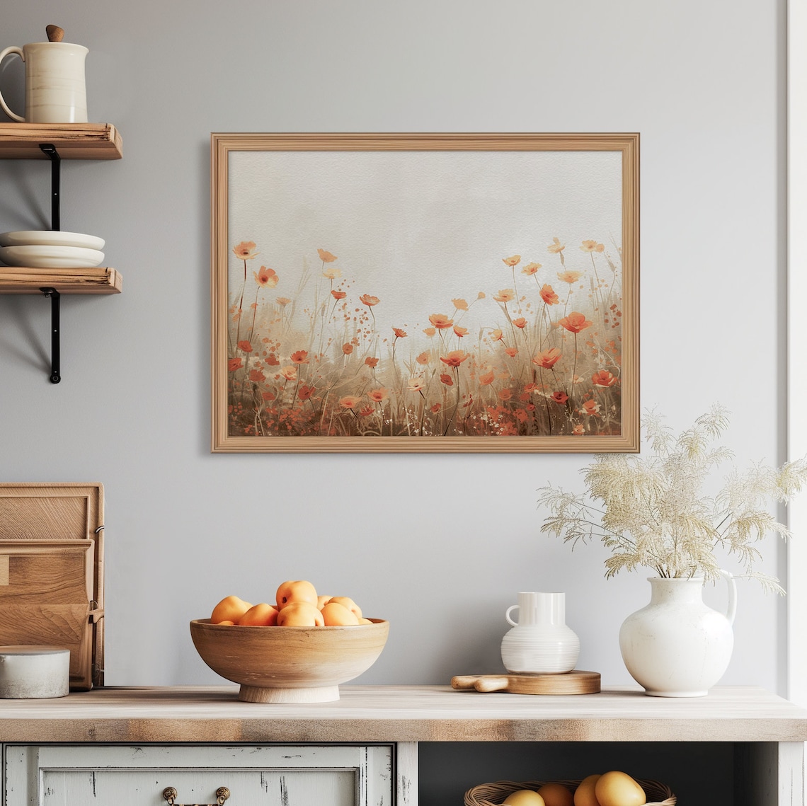 Red Poppy Wildflower Meadow Dawn Floral Field Painting Vintage Wall Art - Image 8