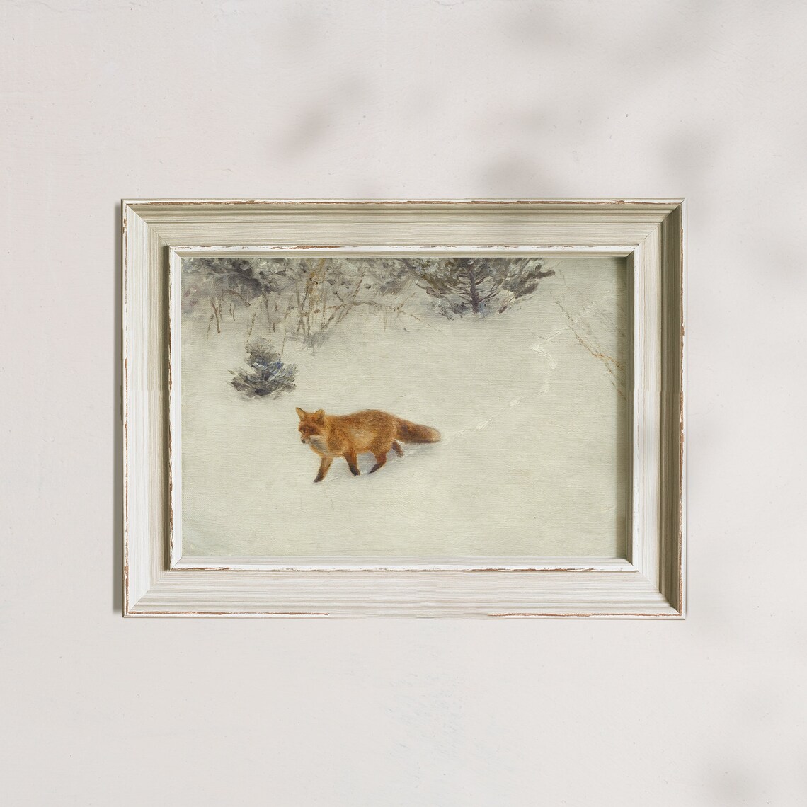 Red Fox in Winter Snow Minimal Vintage Animal Painting Rustic Poster - Image 5