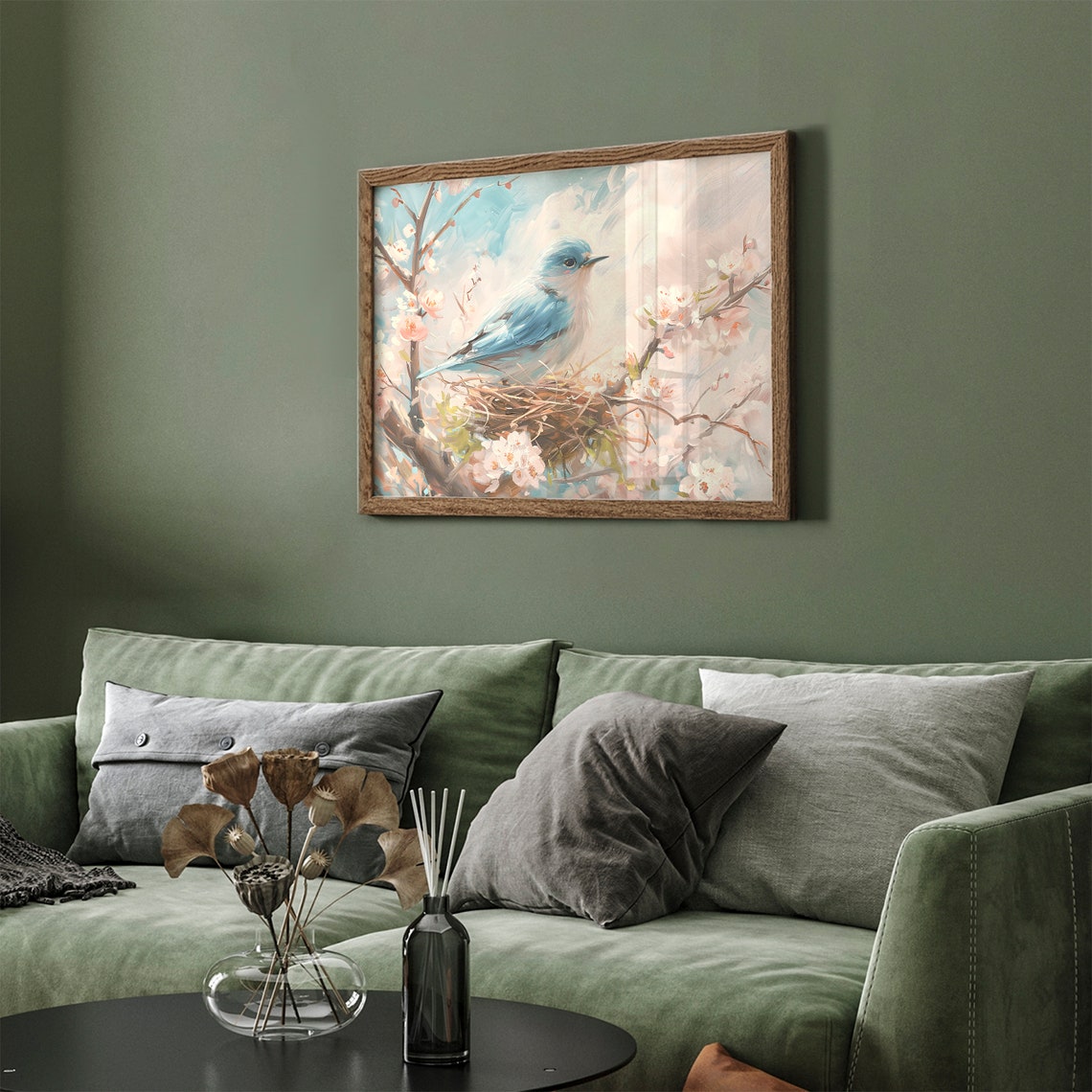 Vintage Spring Bluebird Cherry Blossom Nest Antique Bird Art Poster - Image 3