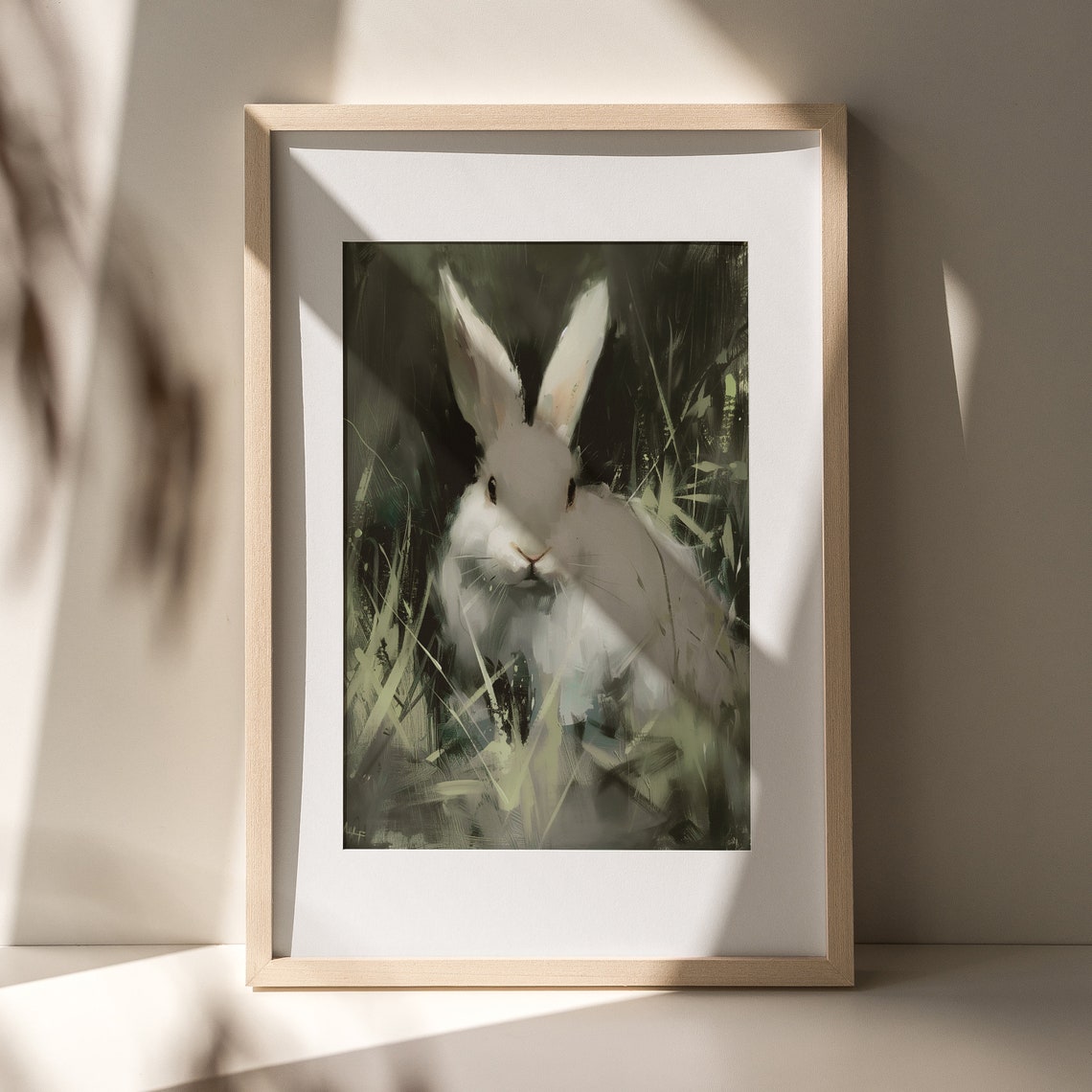 Vintage White Rabbit Painting Poster Cute Easter Bunny Portrait Art - Image 4