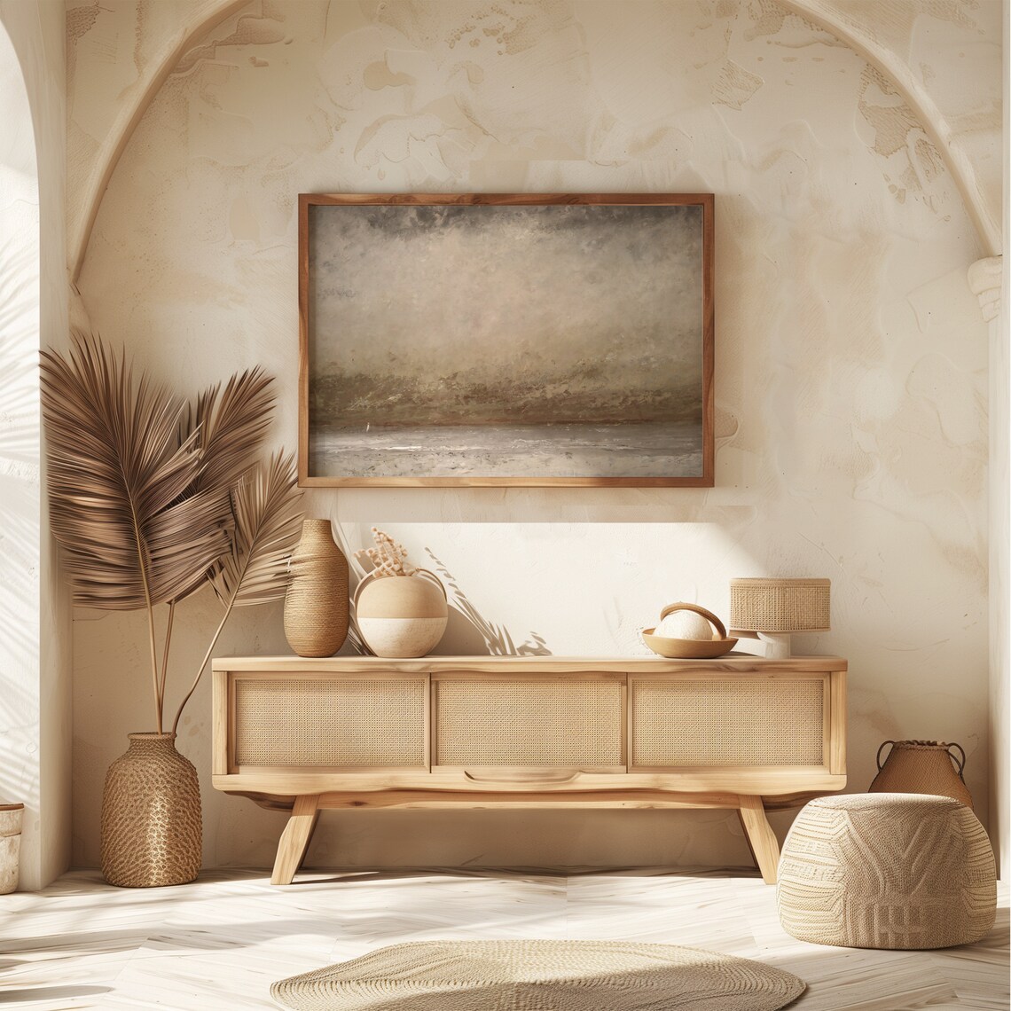 Muted Gray Abstract Coastal Painting Neutral Beach Bathroom Decor Poster - Image 6