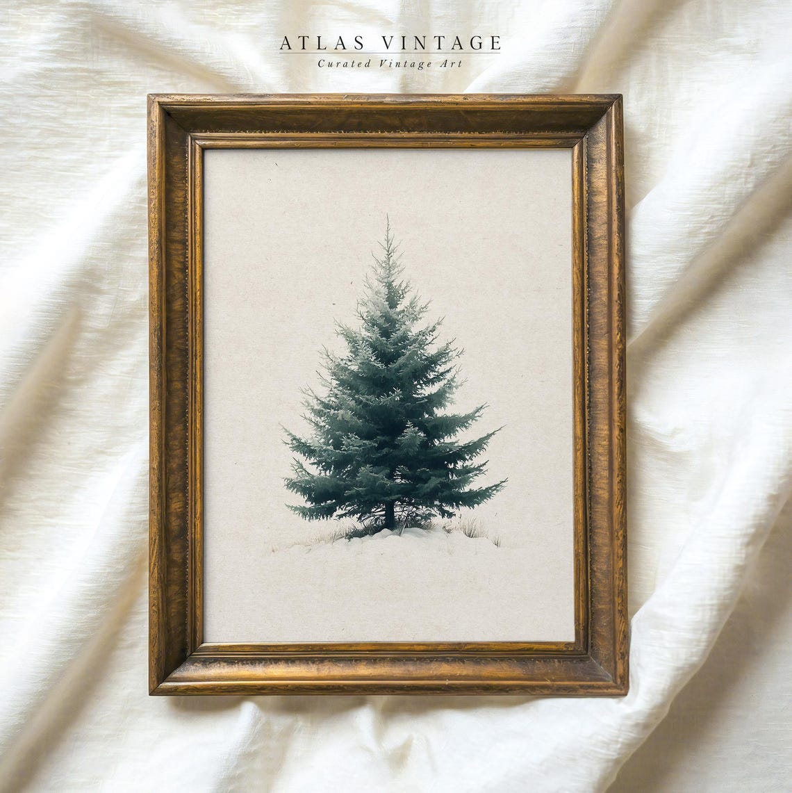 Snowy Spruce Tree Winter Minimalist Painting Neutral Holiday Wall Art
