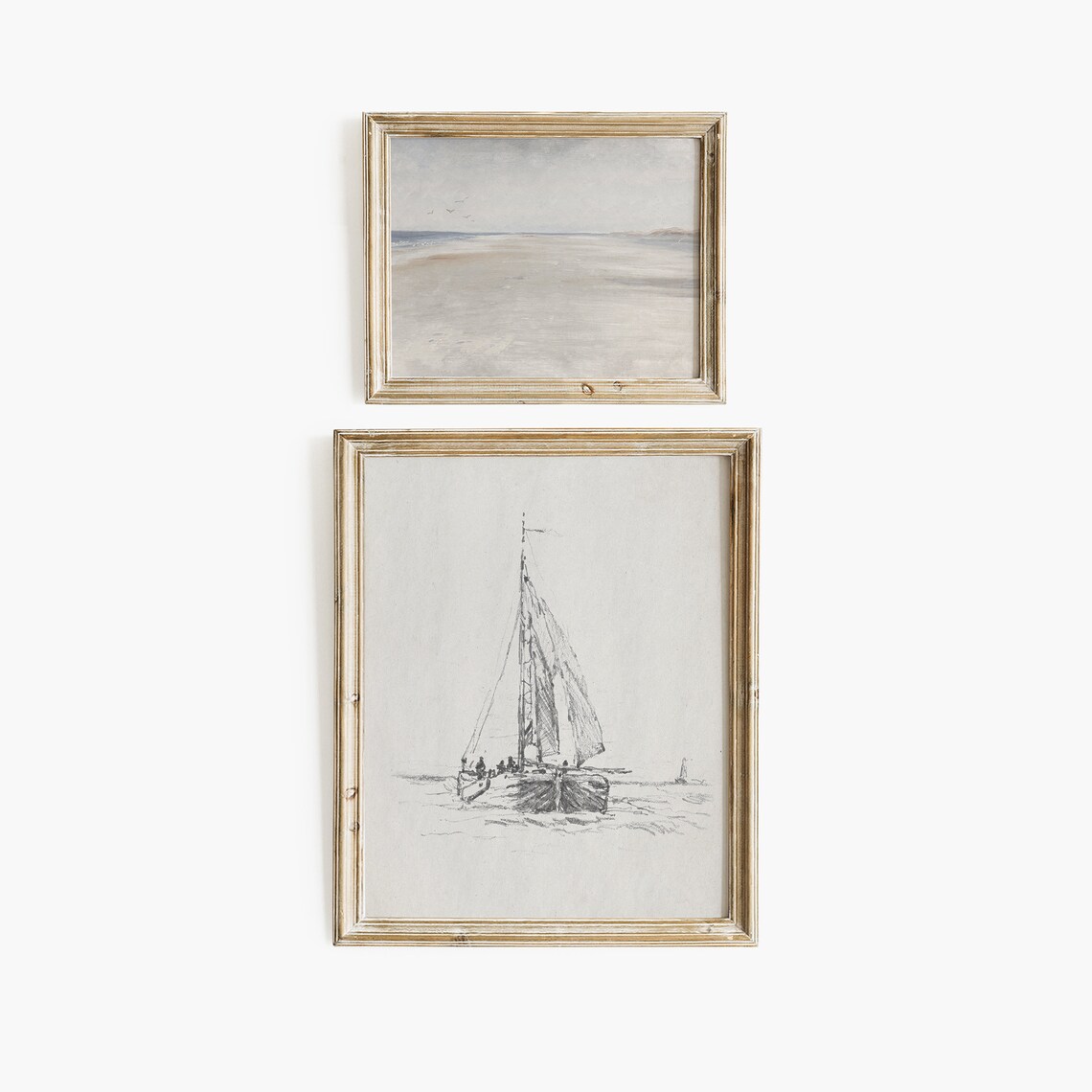 Set of 10 Vintage Coastal Sailboat Seascape Muted Neutral Gallery Wall Poster - Image 6