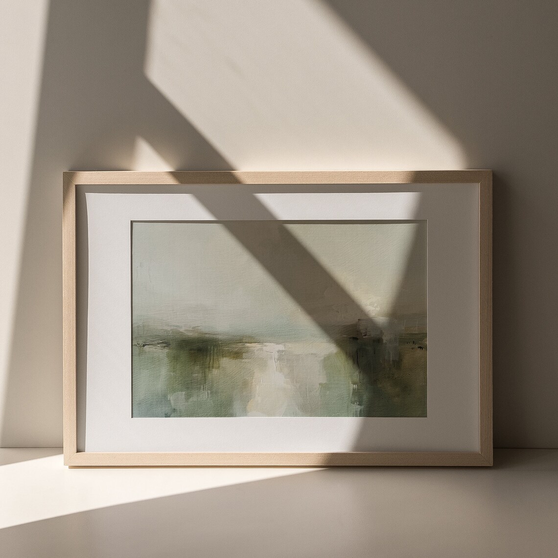 Sage Green Abstract Landscape Muted Modern Minimalist Oil Painting Print - Image 5