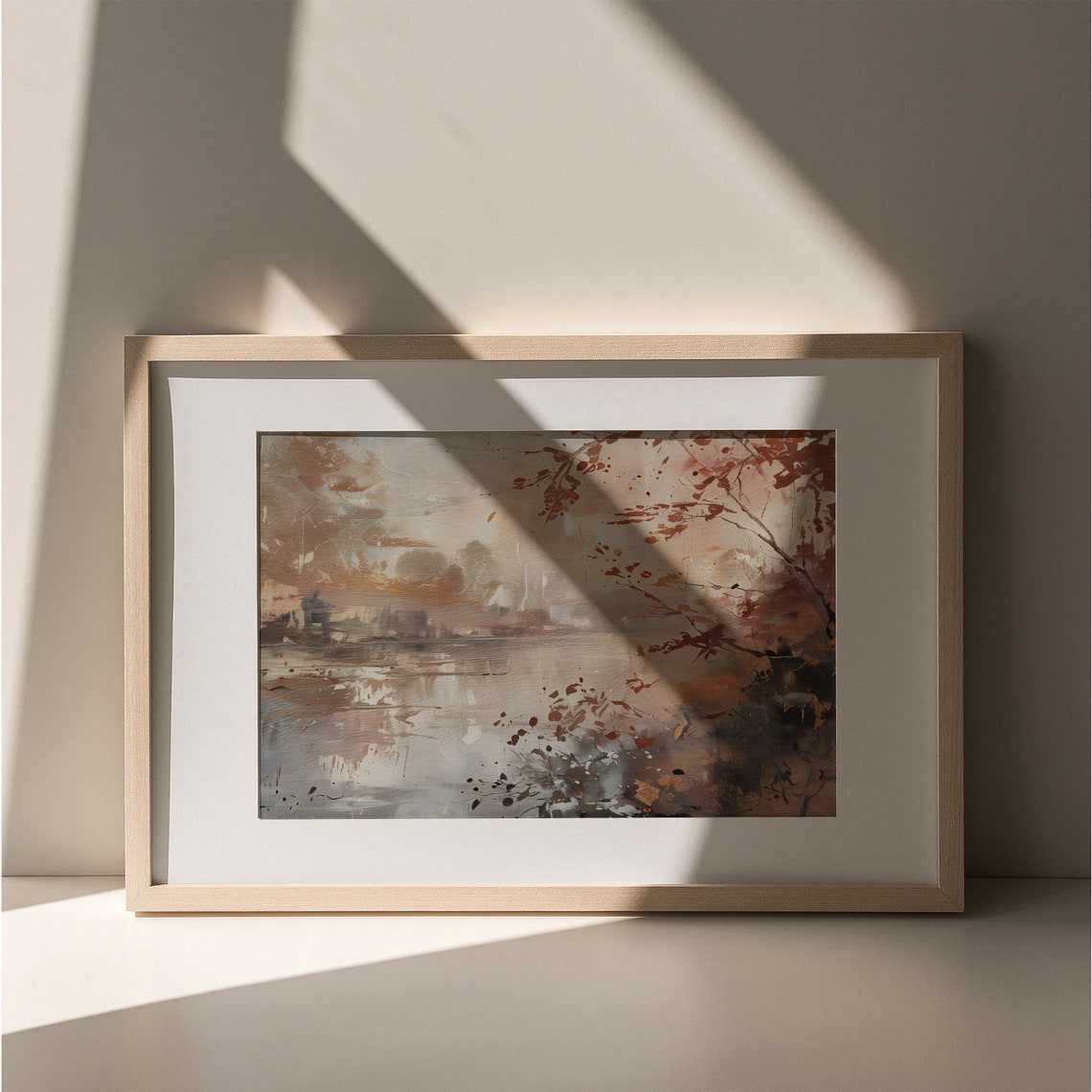 Misty Autumn Lake Red Foliage Watercolor Fall Landscape Poster - Image 4