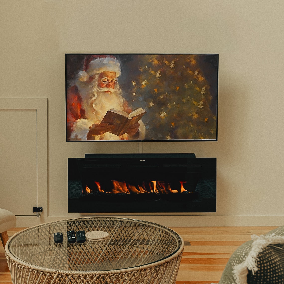 Santa Claus Reading Book Poster Vintage Christmas Eve Painting - Image 2
