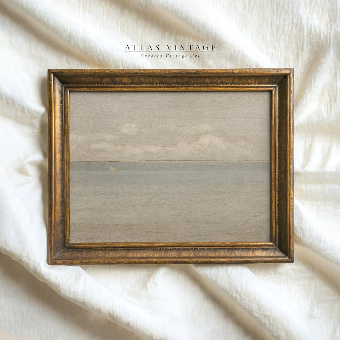 Minimalist Gray Ocean Seascape with Tiny Sailboat Neutral Poster