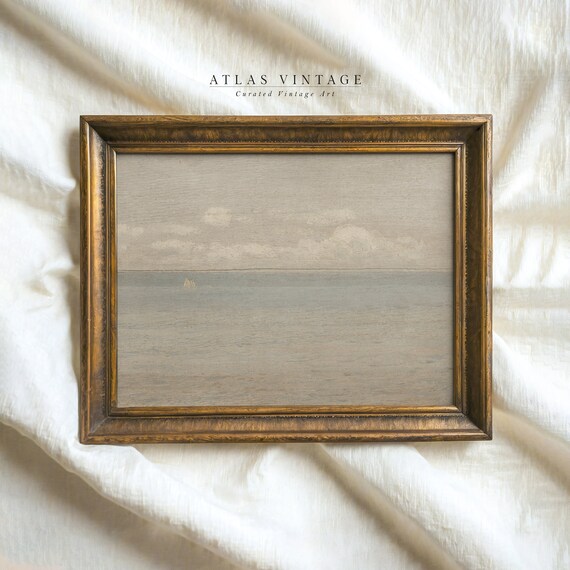 Minimalist Gray Ocean Seascape with Tiny Sailboat Neutral Poster