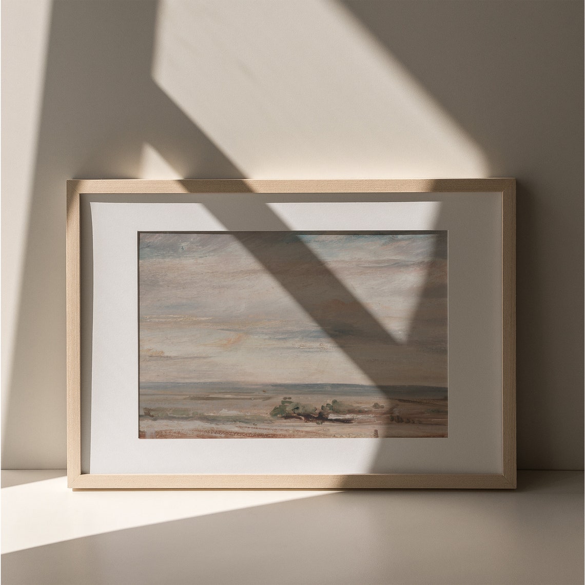 Moody Beach Seascape Pastel Cloudy Sky Vintage Ocean Painting Poster - Image 2