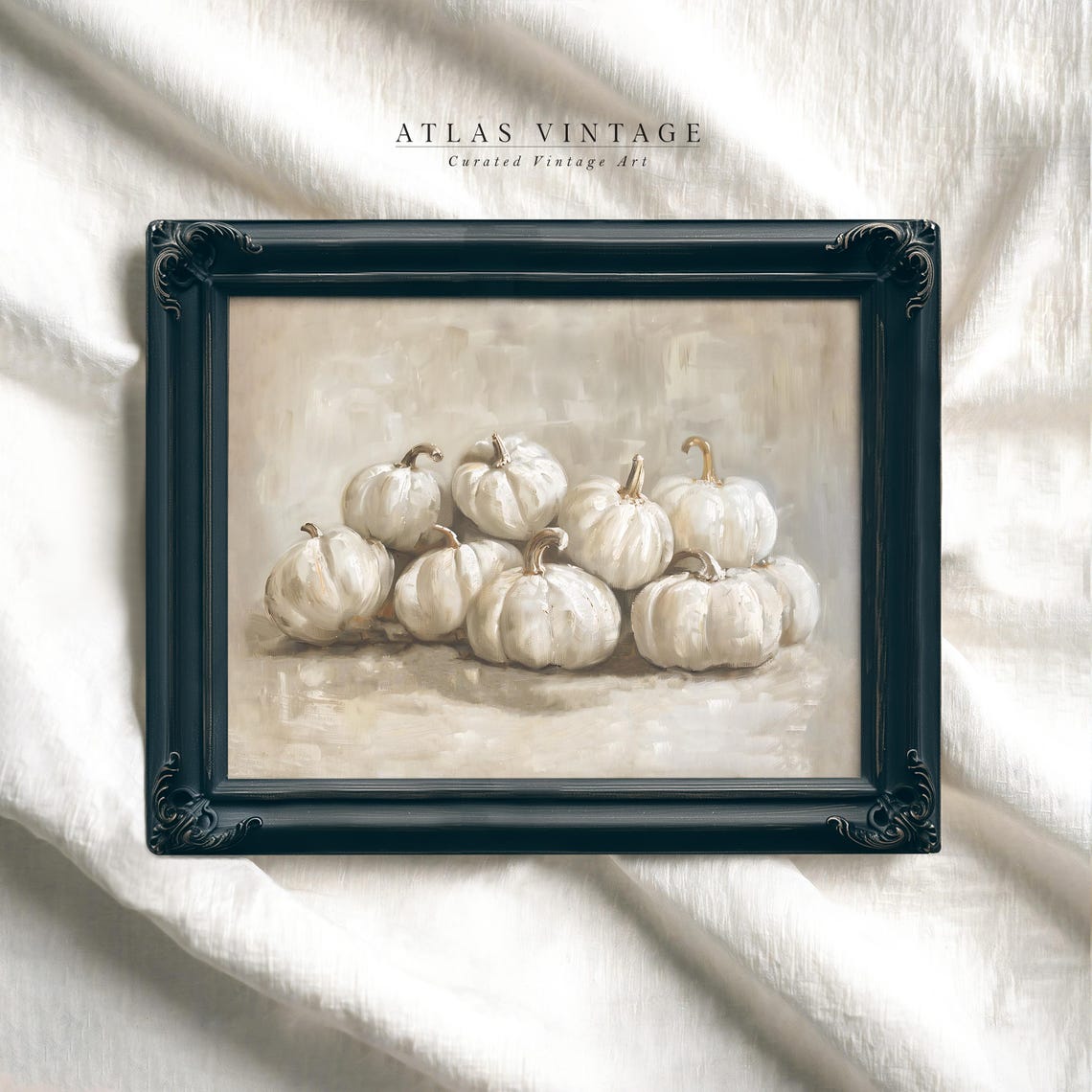 White Pumpkins Still Life Neutral Beige Vintage Fall Farmhouse Poster - Image 3