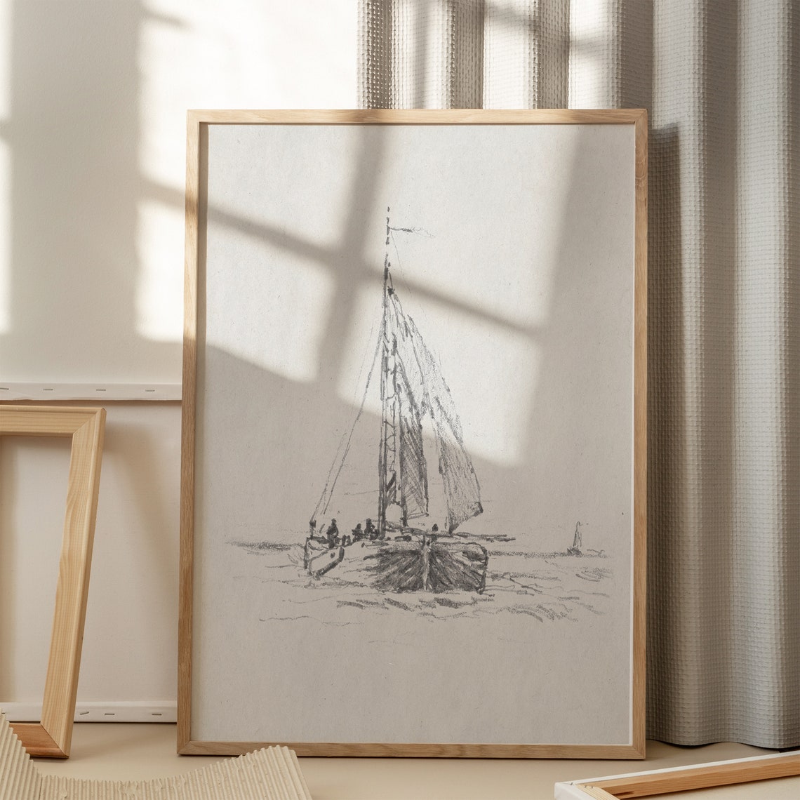 Sailboat Sketch Vintage Nautical Drawing Coastal Nursery Wall Art - Image 7